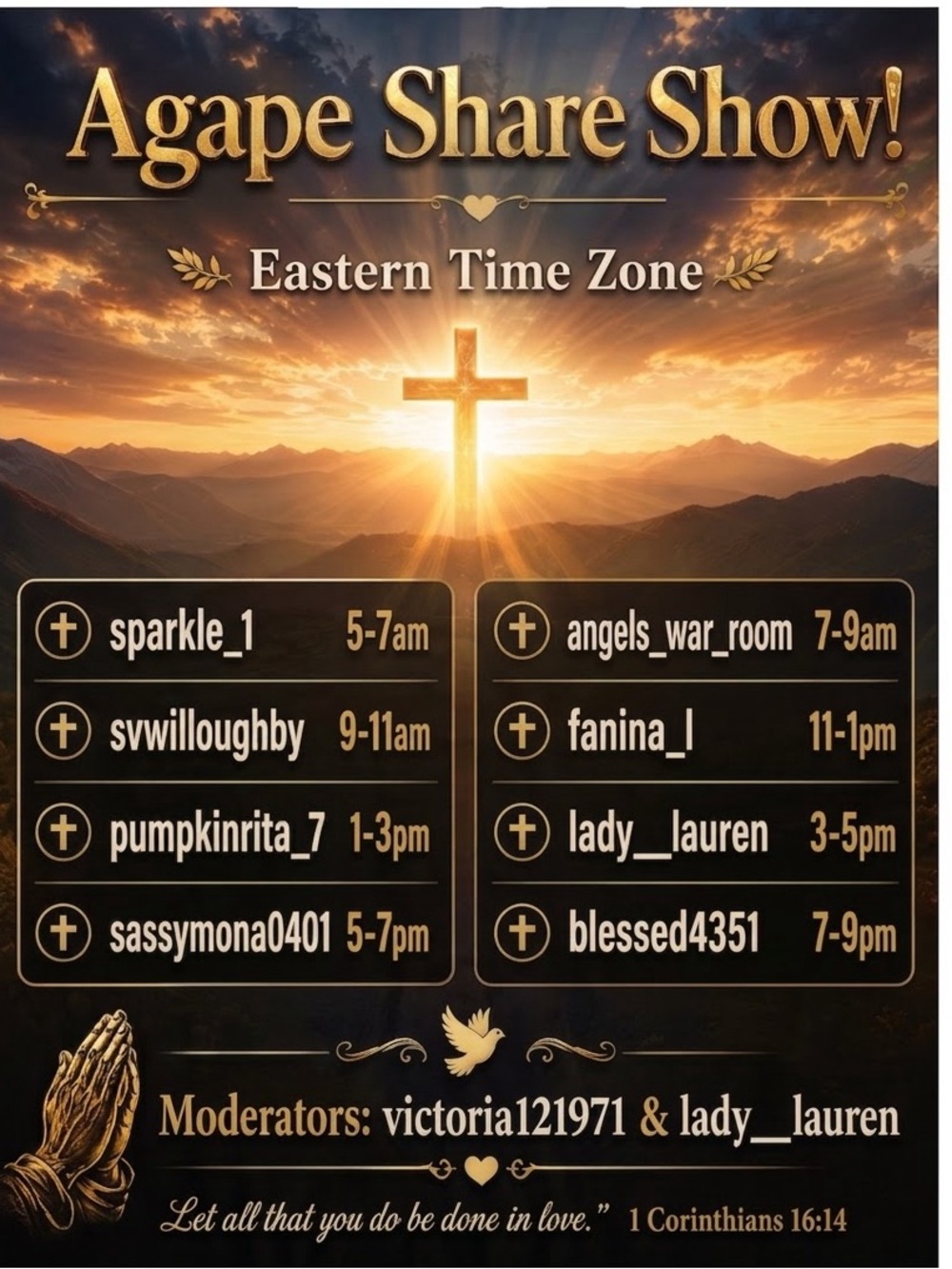 AGAPE SHARE TRAIN- FRIDAYS 9AM STATION SV- LIKE TO BE NOTIFIED IF UPCOMING SHOWS